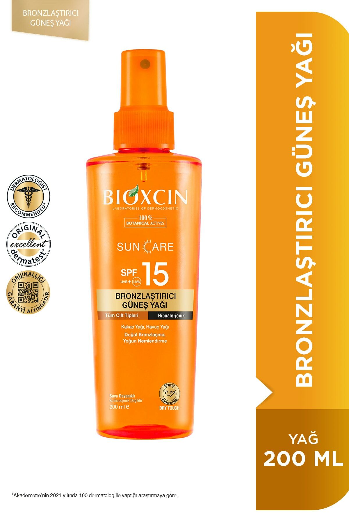 Bioxcin Sun Care Bronzlaştırıcı Güneş Yağı SPF15 200 ml