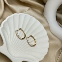 ÇELİK KÜPE ZİRKON TAŞLI OVAL 14K ROSE