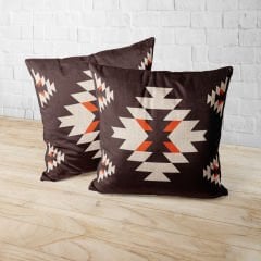 Kilim Desenli Kahve Ayaklı Puf +2 Kırlent-KP10-10