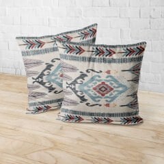 İkat Kilim Desenli Krem Ayaklı Puf +2 Kırlent Kılıfı-KP10-13