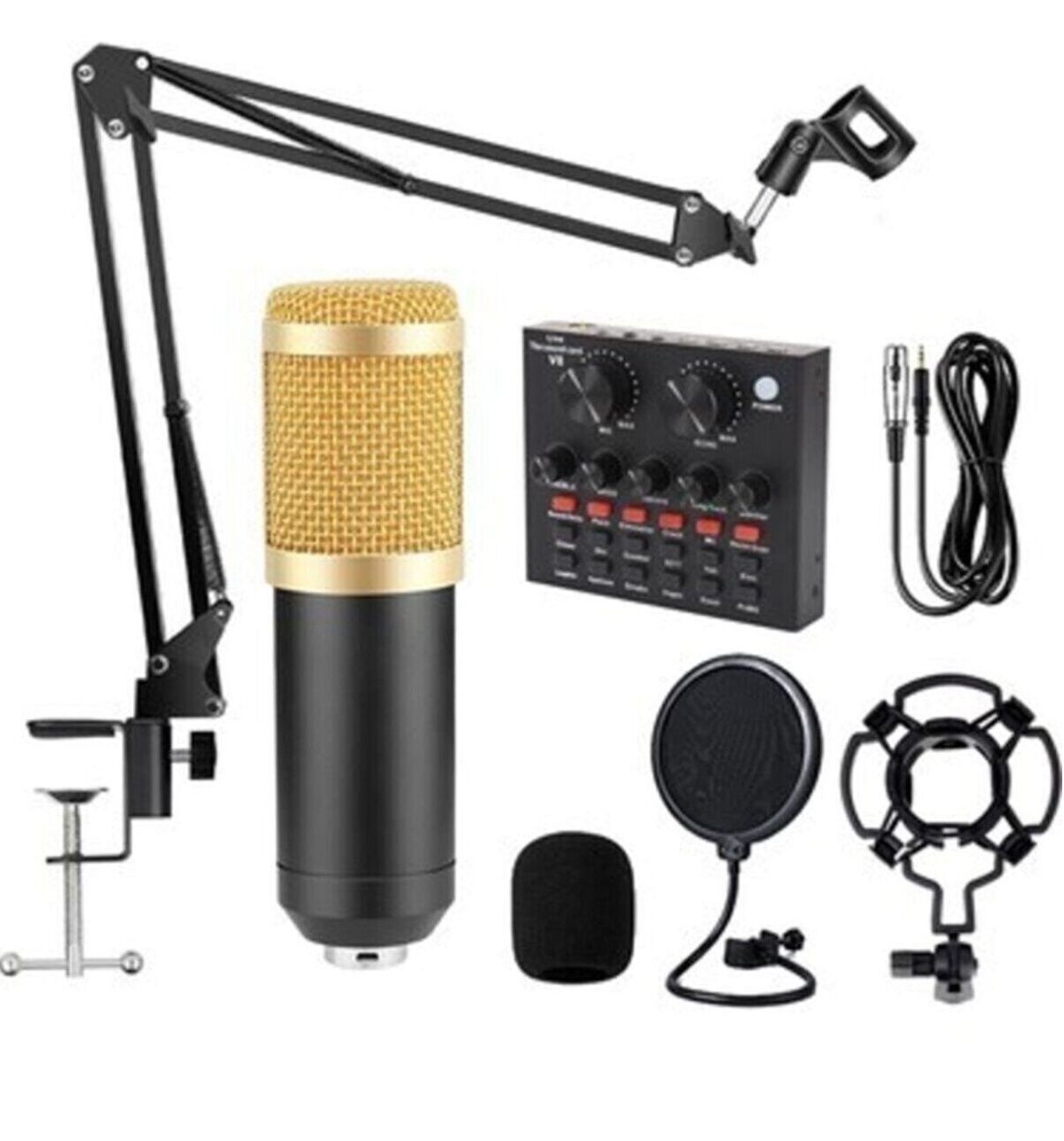 Canlı Yayın Seti Ses Kartı Mikrofon Stand Kayıt Live Set Efektli Youtuber Tiktok Pop Filitre V8 Mix