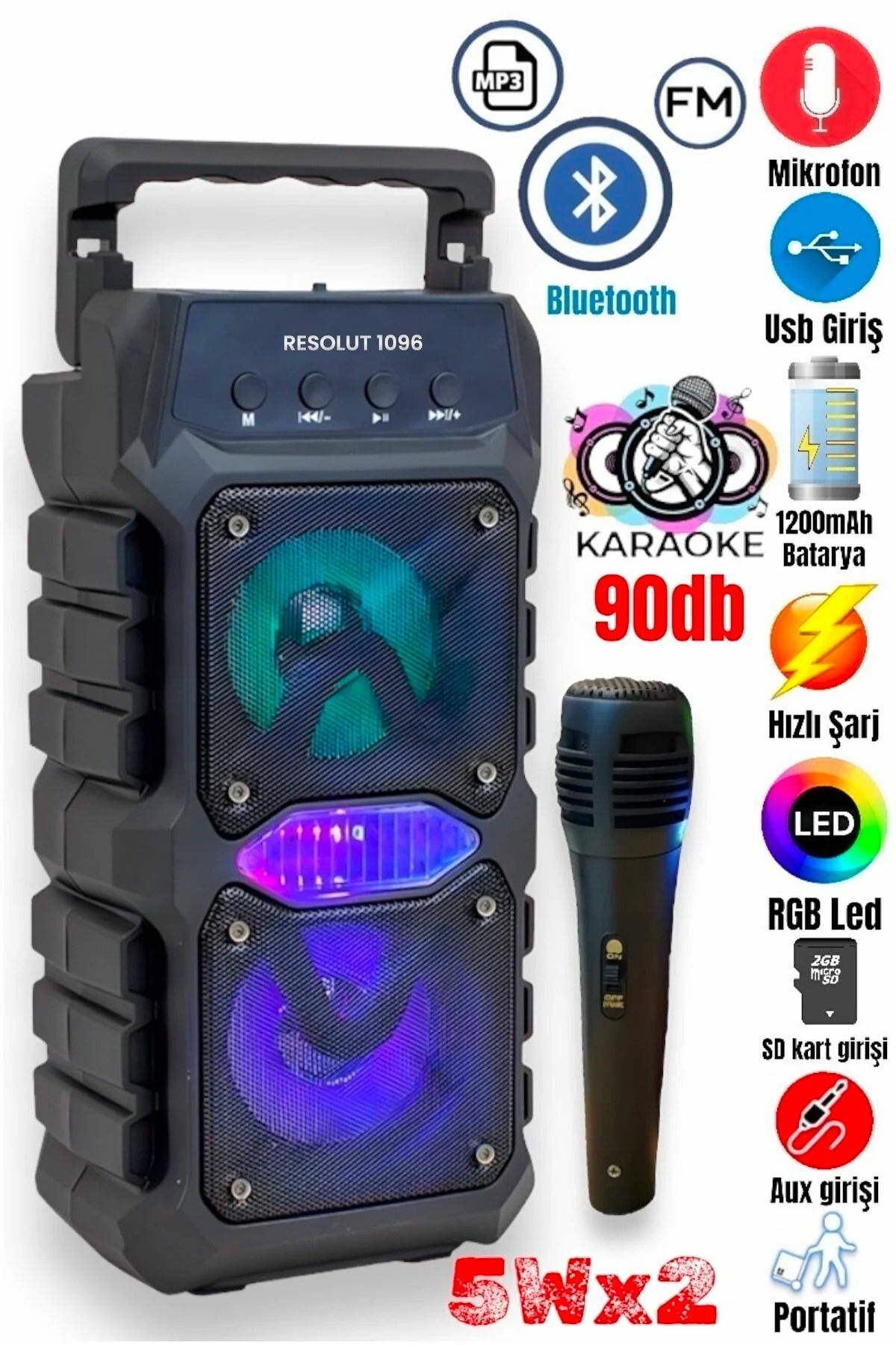 Bluetooth Hoparlör Parti Hoparlörü Karaoke Mikrofon Hediyeli Işıklı Ses Bombası Radyo Usb Sd Girişli