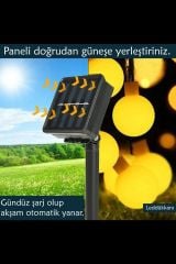 50 Led 7 Metre Sarı Opak Solar Led Işık Güneş Enerjili Bahçe Teras Balkon Ağaç Lambası