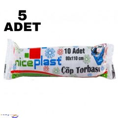 Nice Plast Siyah 80 cm. x 110 cm. 400 gr. Jumbo Boy Çöp Torbası 5 Adet