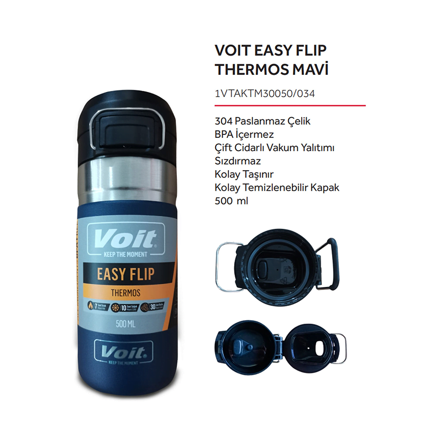 Voit Easy Flip Termos 500 ml - Mavi