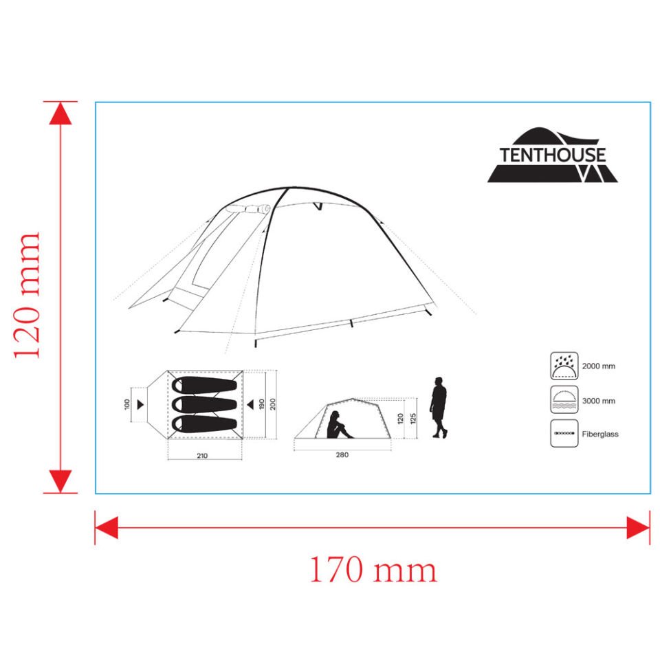 Tenthouse Star 3 Kişilik Çadır (70+215)*208*125 cm
