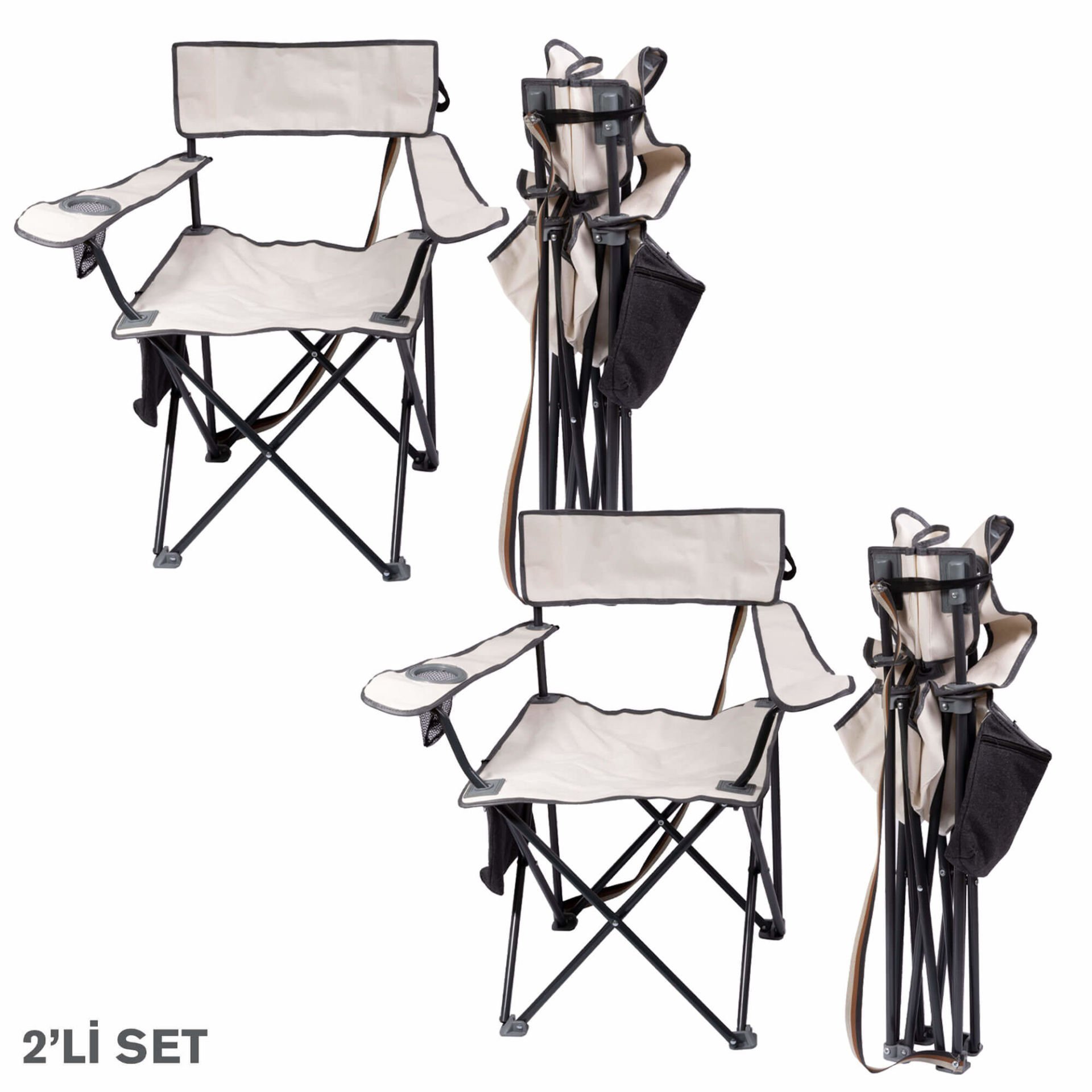 Albastar Soğutuculu ve Bardaklı Kamp Sandalyesi BEYAZ - 2Lİ