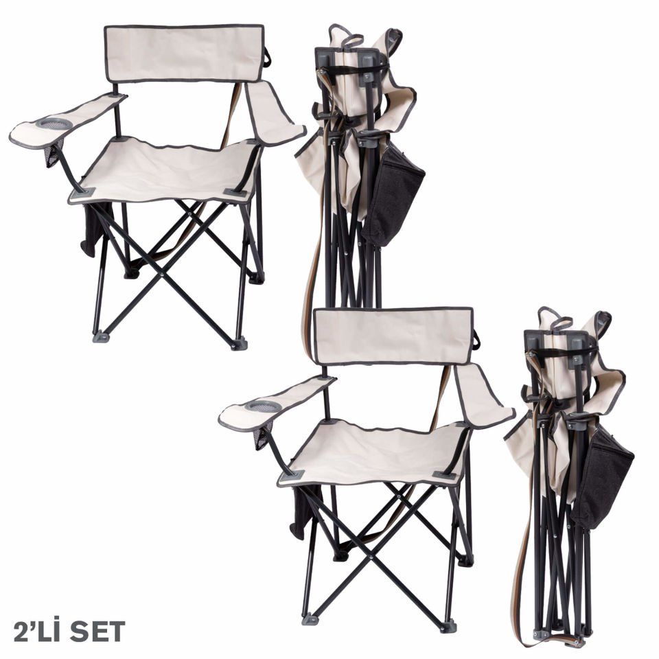 Albastar Soğutuculu ve Bardaklı Kamp Sandalyesi BEYAZ - 2Lİ