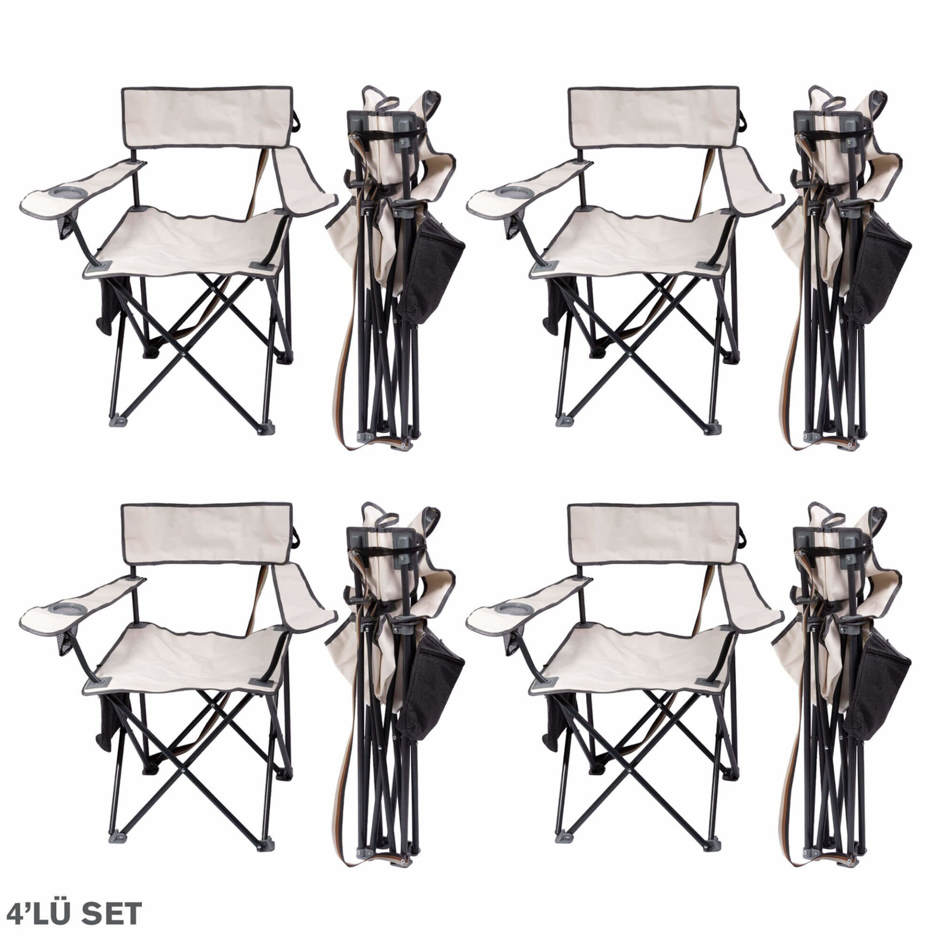 Albastar Soğutuculu ve Bardaklı Kamp Sandalyesi BEYAZ - 4LÜ