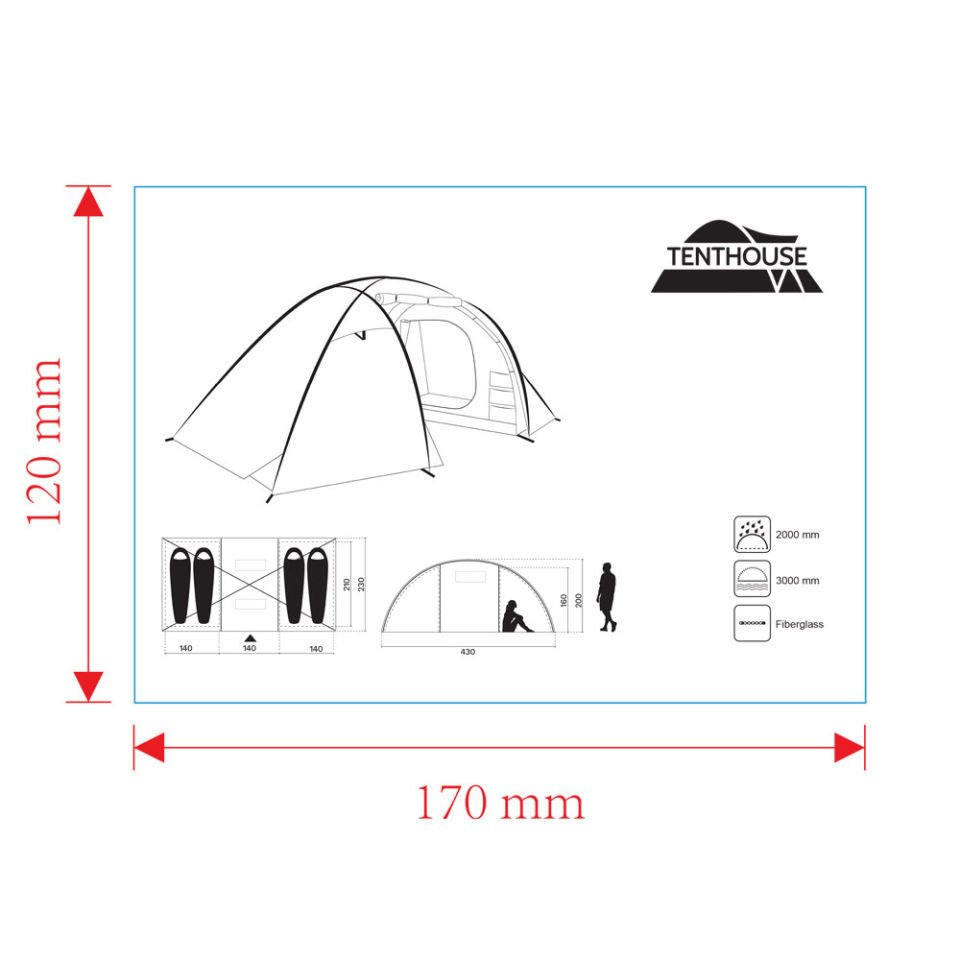 Tenthouse Fun 4 Kişilik Yüksek Çadır (145+150+145)*225*200 cm