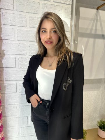 Siyah Good Yazılı Blazer Ceket