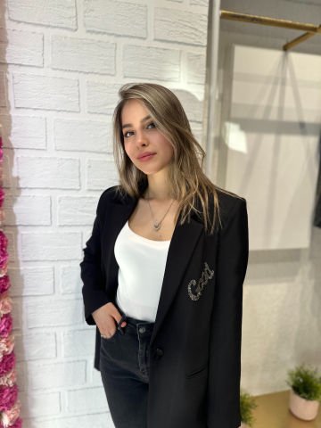 Siyah Good Yazılı Blazer Ceket