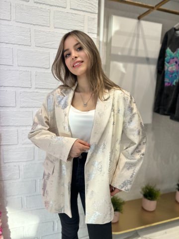 Bej Simli  Blazer Ceket