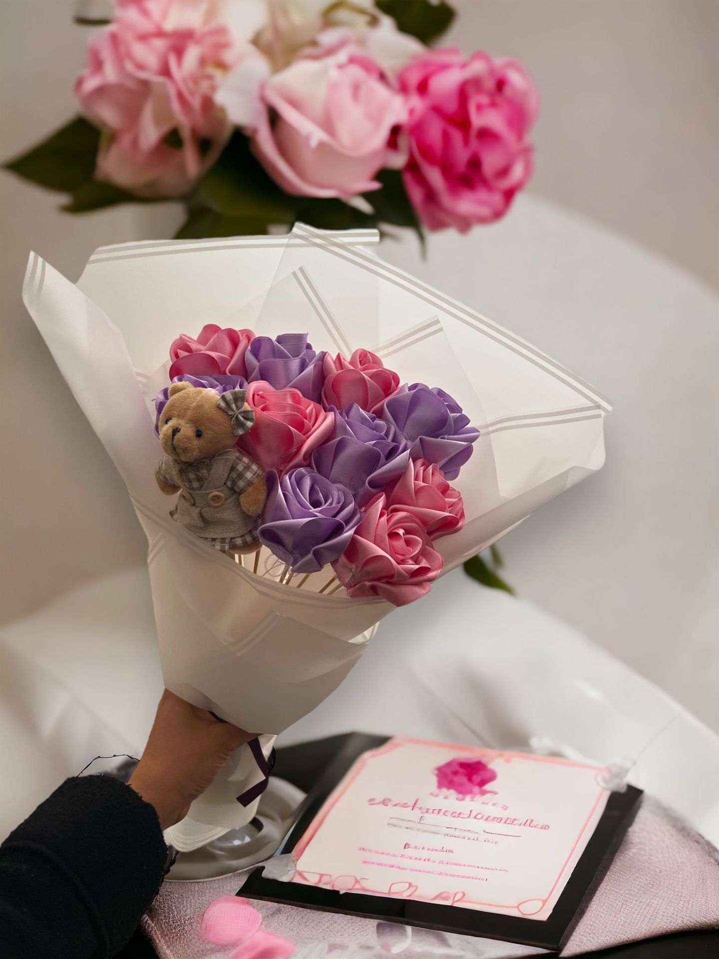 Color Rose Bear Bouquet
