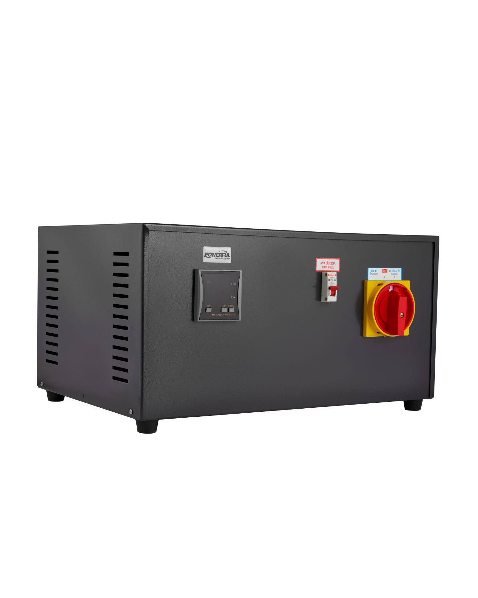 Powerful PSM-1120 20 kVA (20000 VA) Mikro İşlemcili Koruma Üniteli Voltaj Regülatörü Siyah