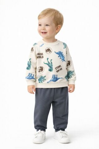 Erkek Çocuk Önü Baskılı Sweatshirt Ve Eşofman Alt Takım BGL-ST05256