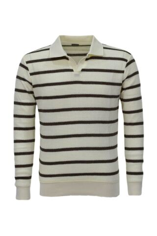 Erkek Spor Çizgili Mevsimlik Triko Polo Yaka Kazak BGL-ST03931