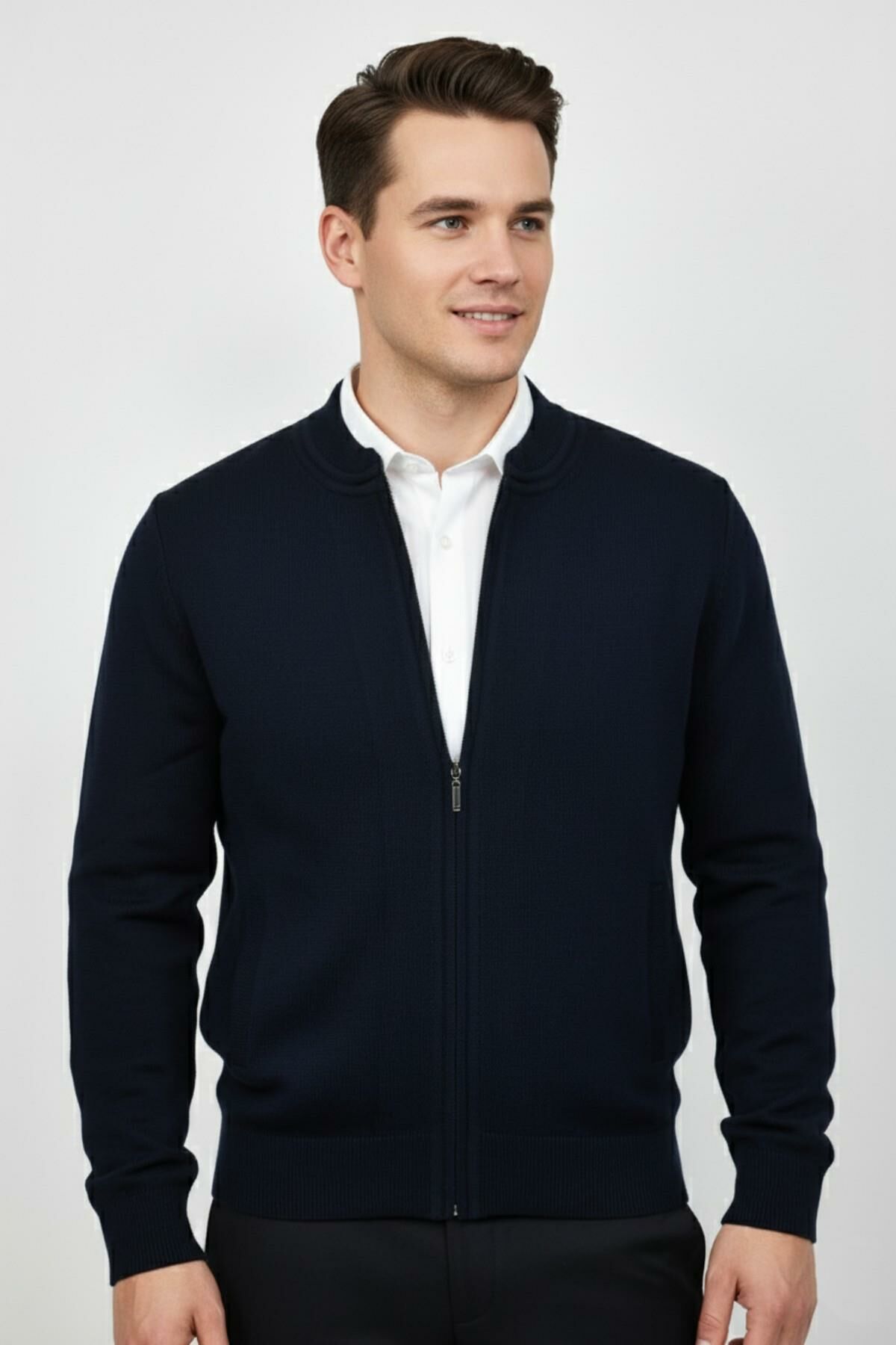 Erkek Hakim Yaka Astarlı Triko Fermuarlı Mont BGL-ST04832