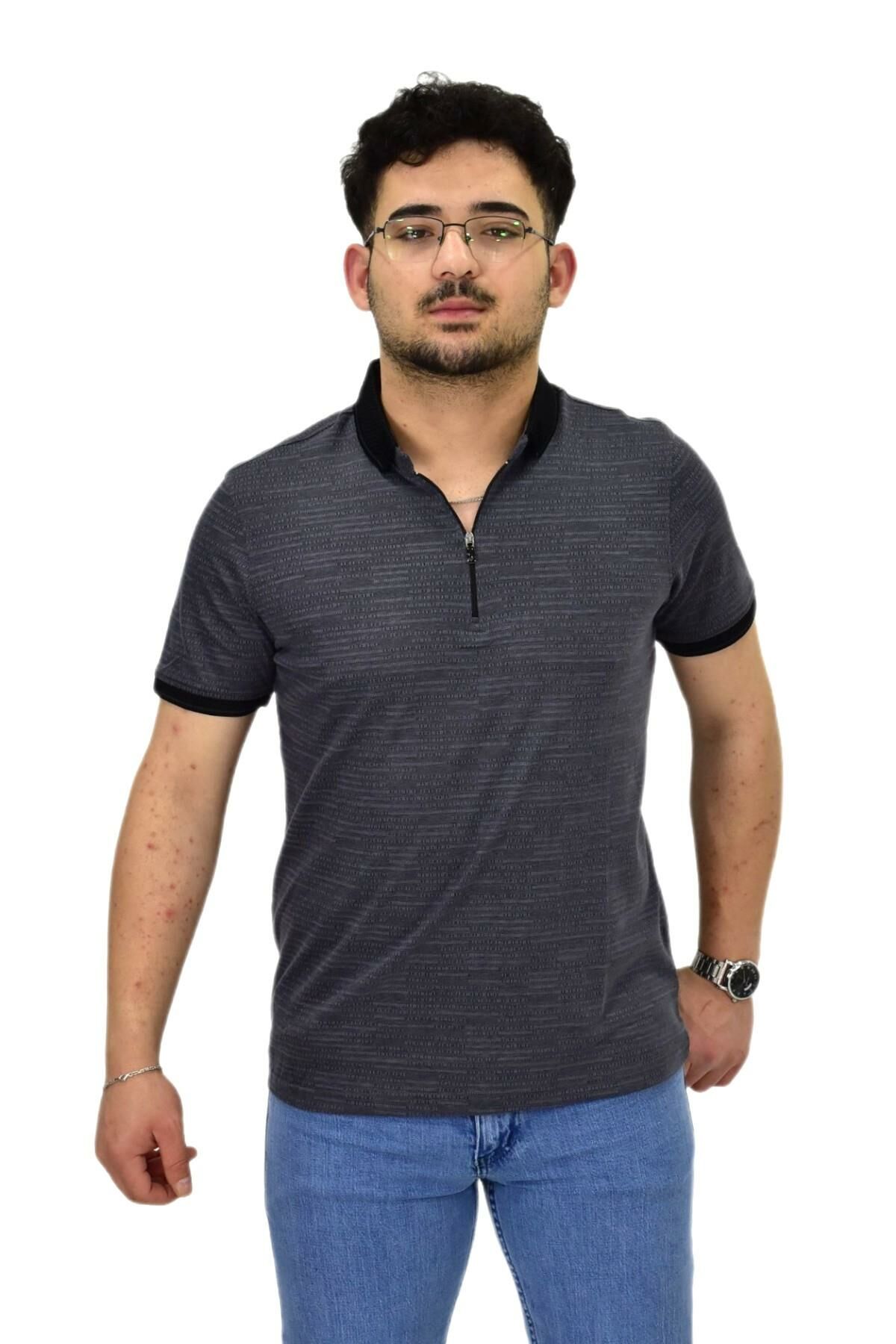 Erkek Polo Yaka Fermuarlı Merserize Jakarlı Tişört 7640 BGL-ST04537
