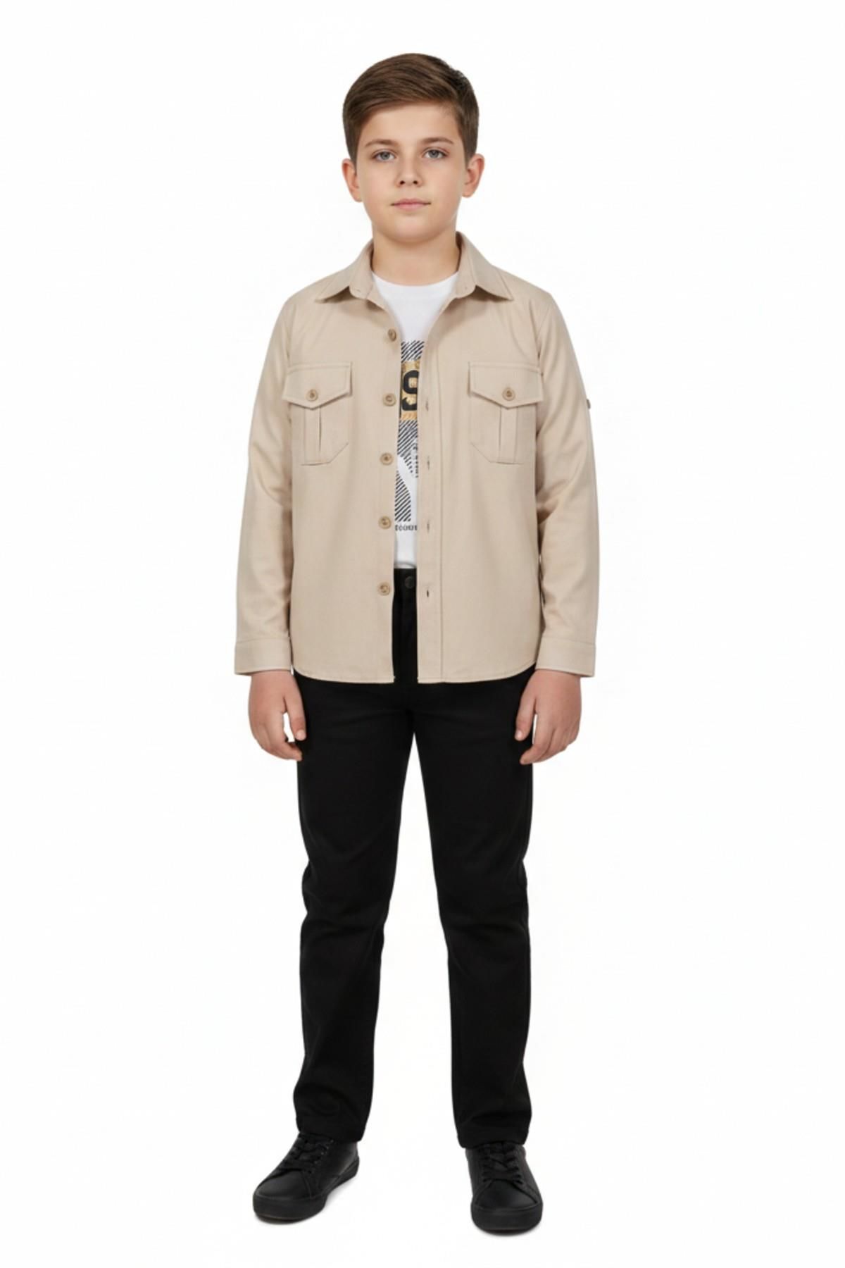 Erkek Çocuk Pantolon Gömlek Tişört 3 Lü Takım BGL-ST05260