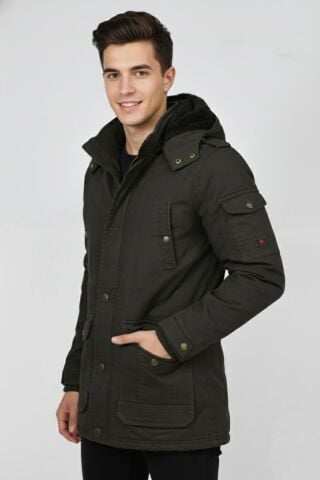 Erkek Spor Kanvas Kapüşonlu Parka M2585 BGL-ST04915