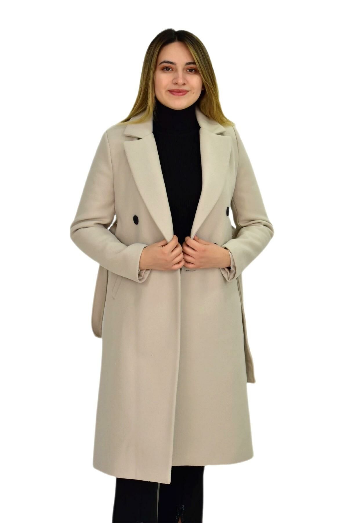 Kadın 4 Düğme Kaşe Kaban K3110 BGL-ST03280