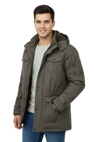 Erkek Spor Kanvas Kapüşonlu Parka M2665 BGL-ST04959