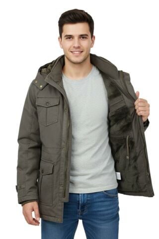 Erkek Spor Kanvas Kapüşonlu Parka M2665 BGL-ST04959