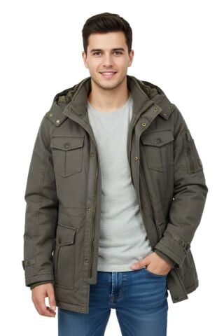 Erkek Spor Kanvas Kapüşonlu Parka M2665 BGL-ST04959