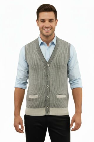 Erkek Düğmeli Yelek Cepli Çelik Örgü Klasik Kalıp 5208L BGL-ST04964