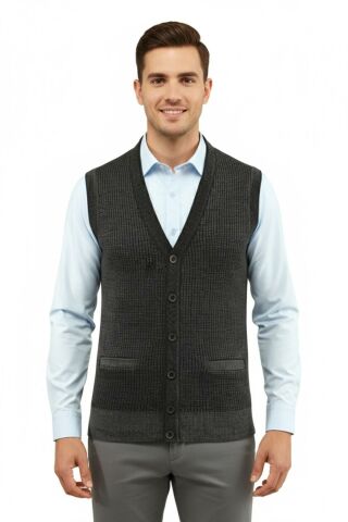 Erkek Düğmeli Yelek Cepli Çelik Örgü Klasik Kalıp 5208L BGL-ST04964