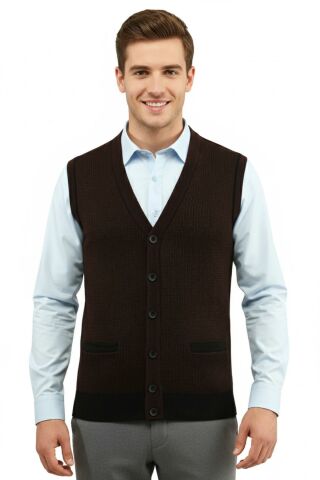 Erkek Düğmeli Yelek Cepli Çelik Örgü Klasik Kalıp 5208L BGL-ST04964