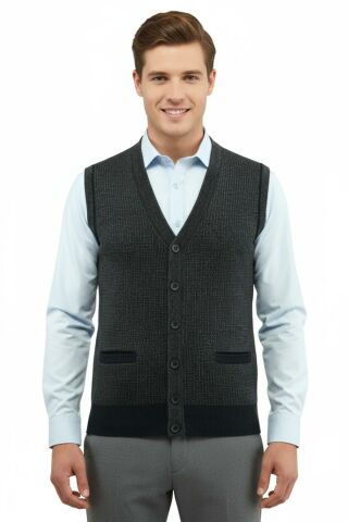 Erkek Düğmeli Yelek Cepli Çelik Örgü Klasik Kalıp 5208L BGL-ST04964