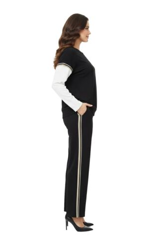 Kadın Siyah Sıfıryaka Sim Şeritli Eşofman Takım BGL-ST05082