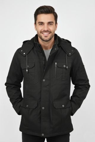 Erkek Spor Kanvas Kapüşonlu Parka 85121 BGL-ST04884