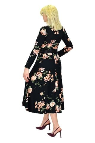 Kadın Çiçekli Krep V Yaka Elbise BGL-ST03538