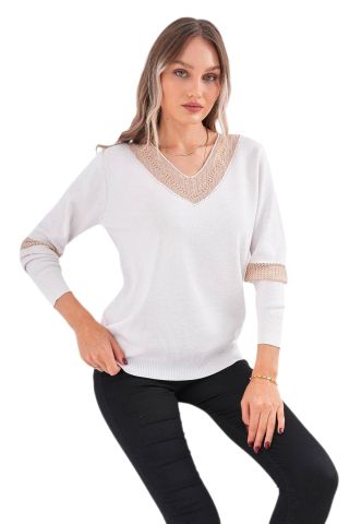 Kadın V Yaka Simli Kol Detaylı Kazak 12787 BGL-ST04108