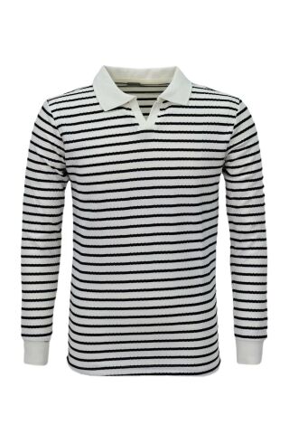 Erkek Spor Çizgili Mevsimlik Triko Polo Yaka Kazak BGL-ST03930