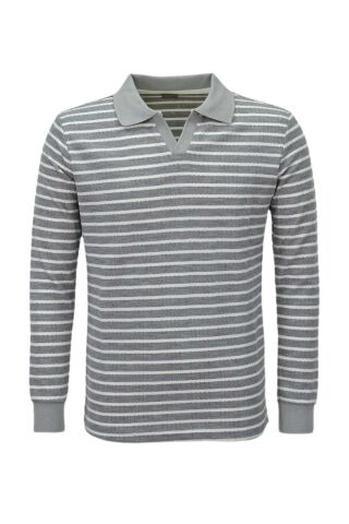 Erkek Spor Çizgili Mevsimlik Triko Polo Yaka Kazak BGL-ST03930