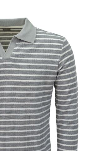 Erkek Spor Çizgili Mevsimlik Triko Polo Yaka Kazak BGL-ST03930