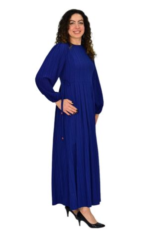 Kadın Lacivert  Kol Lastikli Pileli Bağcıklı Elbise BGL-ST04643