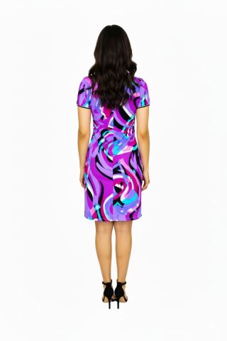 Kadın Mor V Yaka Elbise BGL-ST00714