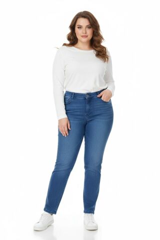 Kadın Bilek Jeans Pantolon Kemer Lastikli Düğmeli BGL-ST05057