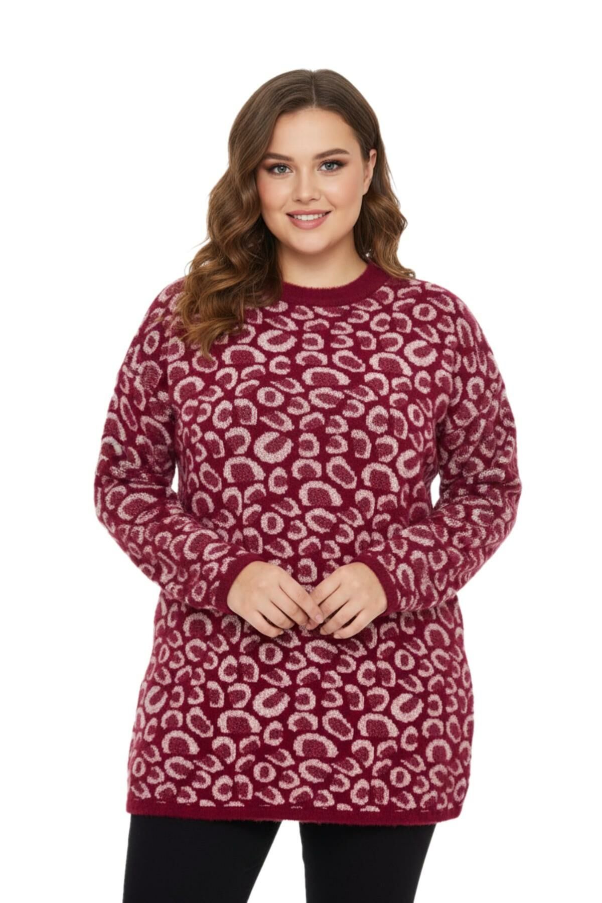 Kadın Leopar Desen Oversize Kazak 140116 BGL-ST04081