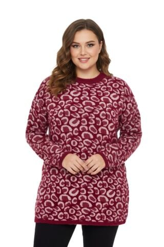 Kadın Leopar Desen Oversize Kazak 140116 BGL-ST04081