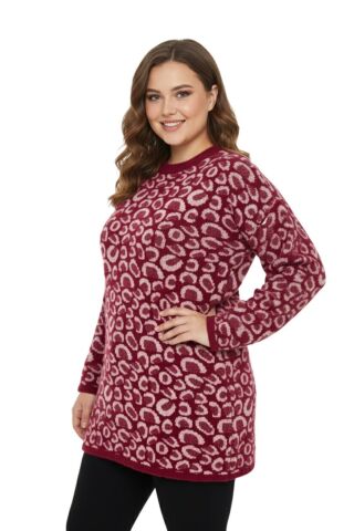 Kadın Leopar Desen Oversize Kazak 140116 BGL-ST04081