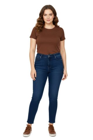 Kadın Bilek Jeans Pantolon Kemer Lastikli Düğmeli Taşlı BGL-ST05058