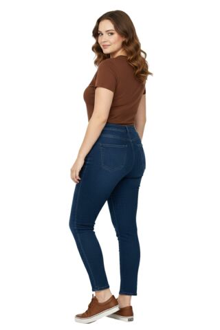 Kadın Bilek Jeans Pantolon Kemer Lastikli Düğmeli Taşlı BGL-ST05058