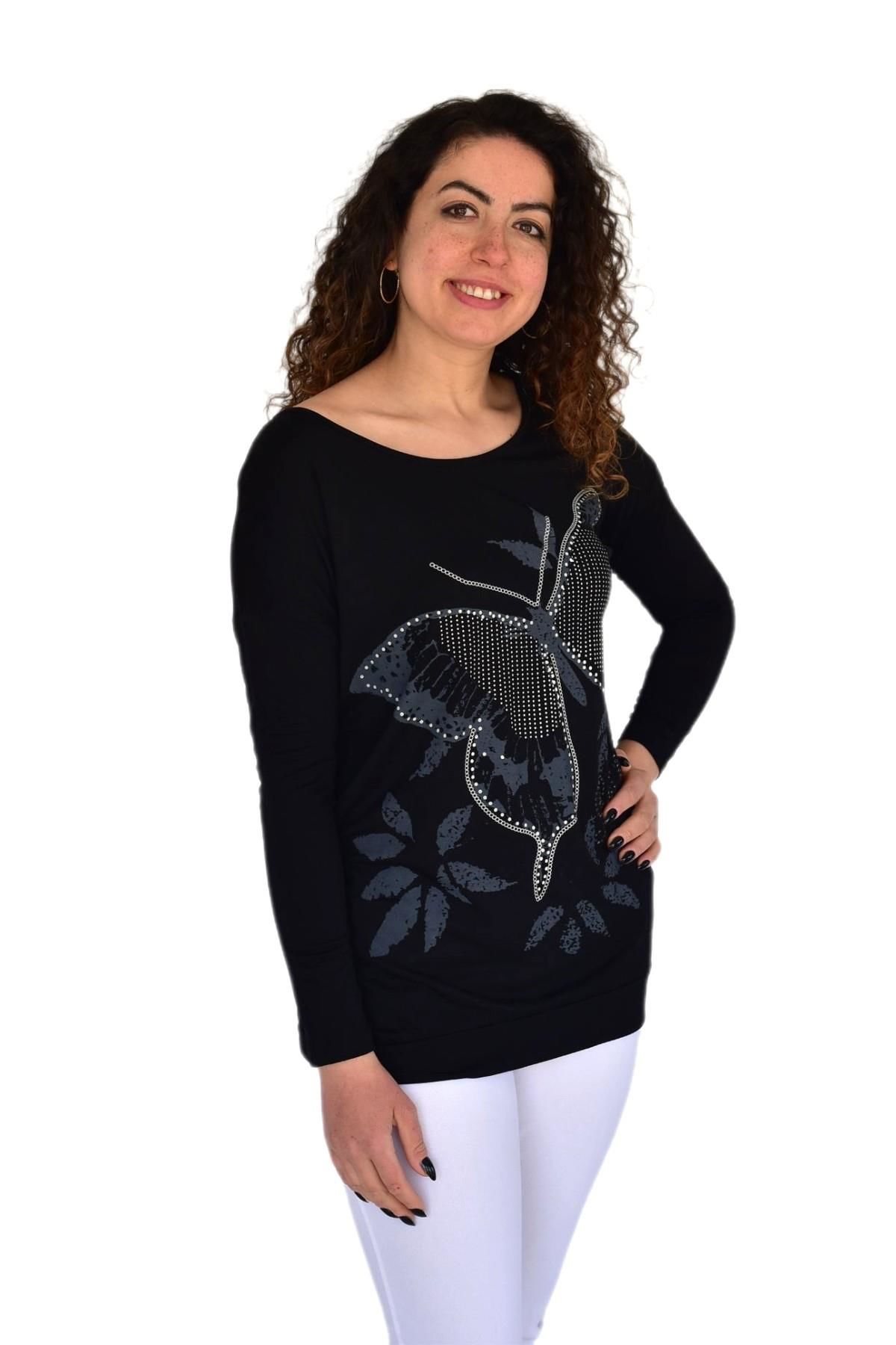 Kadın Oversayz Kelebek Baskılı Sweatshirt BRG39702