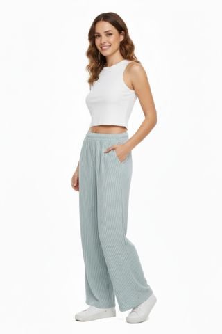 Kadın Su Yolu Çizgili Lastikli Pantolon BGL-ST04765
